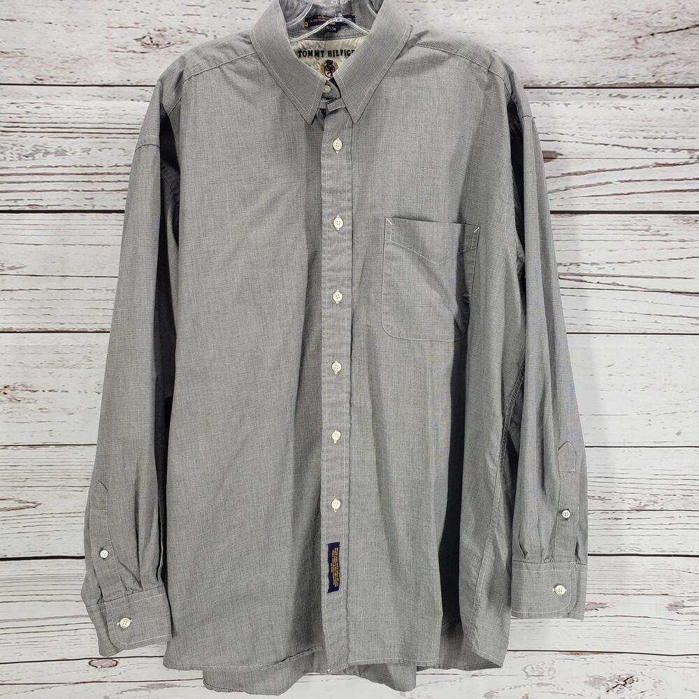 Tommy Hilfiger 100%Cotton Gray Mini Hounds tooth Print Shirt Size 16 1/2- 34
